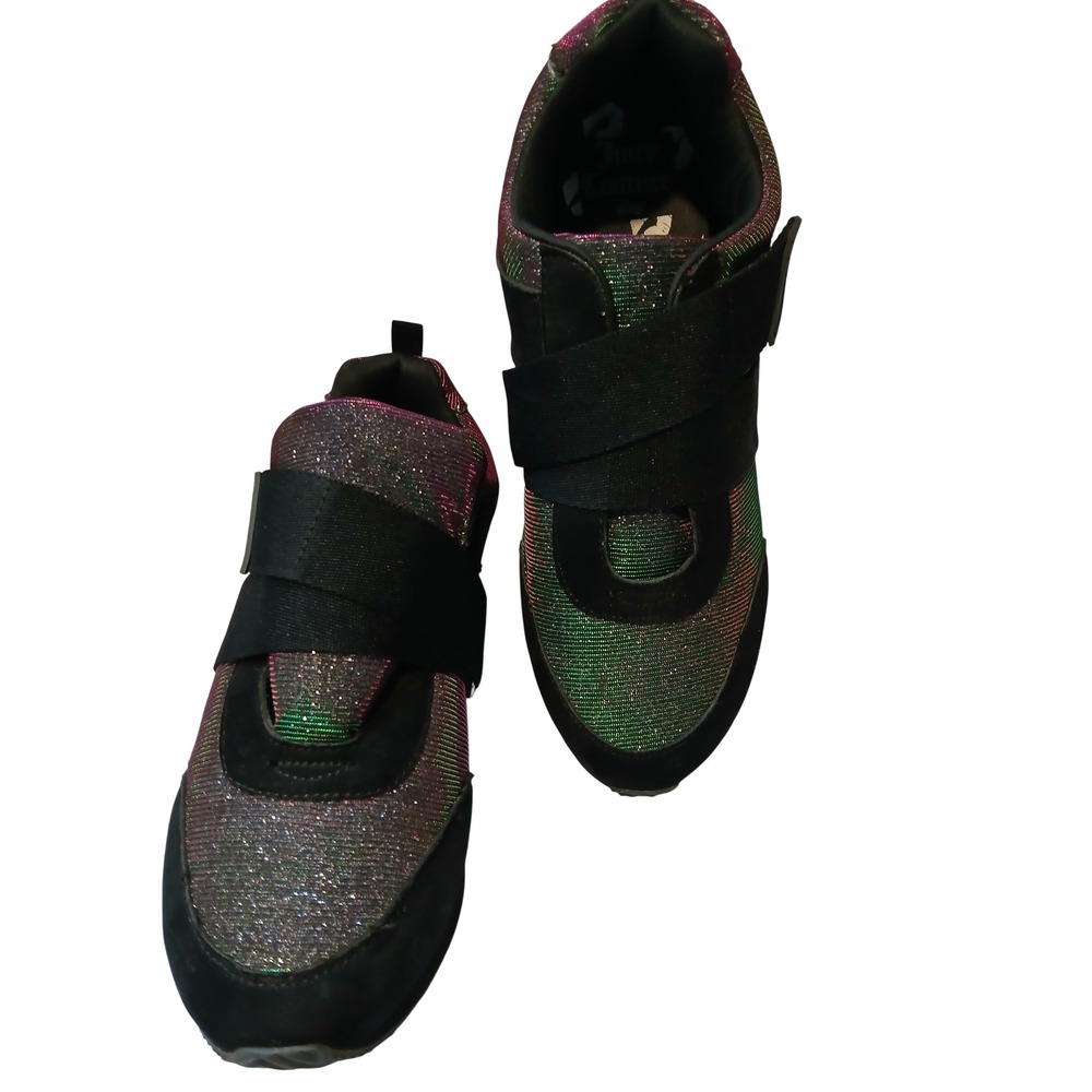 Juicy Couture Women's Glitter Sneakers Rainbow Sparkle Black Velcro Shoes 10 - Picture 3 of 8